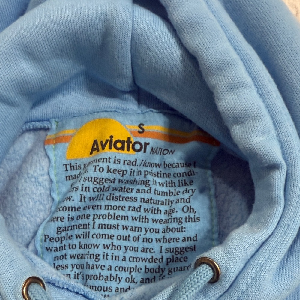 Aviator Nation Light Blue Hoodie with Multicolor Logo - Picture 3 of 5